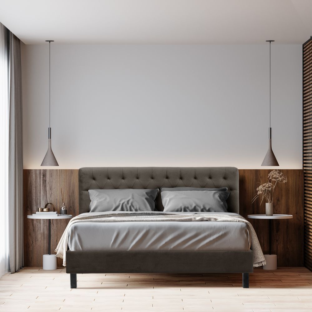 Wakefit Solis Upholstered Queen Bed without Storage (velvet stone)